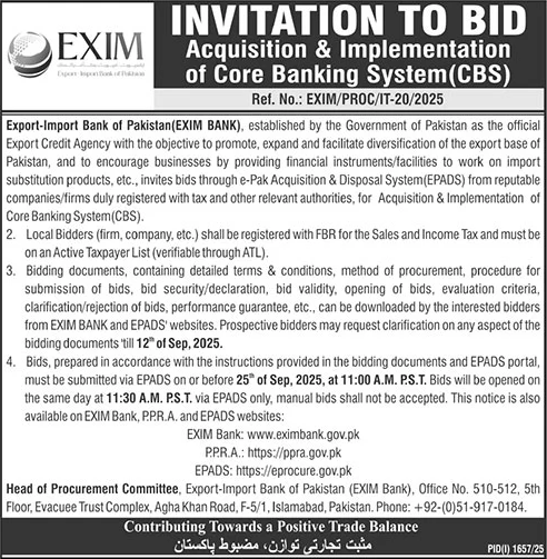 EXIM Tender Notice